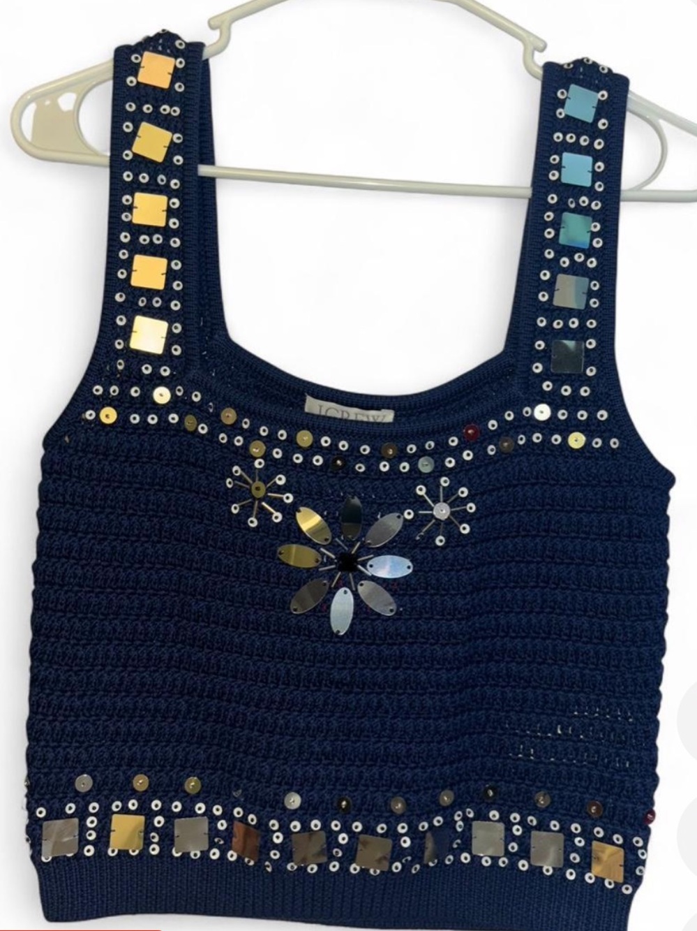 J.Crew Navy Sequin Embellished Crochet Tank
